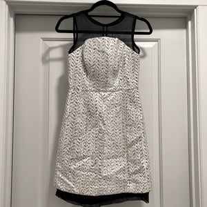 Shoshanna size 0 black silver cream sleeveless foil dress